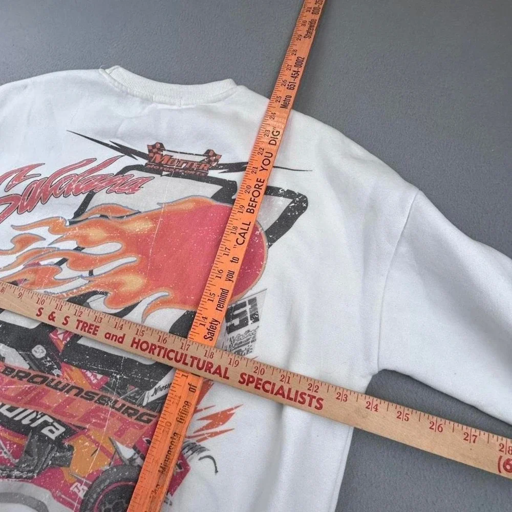 White Orange Racing Fireball Y2K NASCAR Grunge Skater Sweatshirt XL - Picture 6 of 8